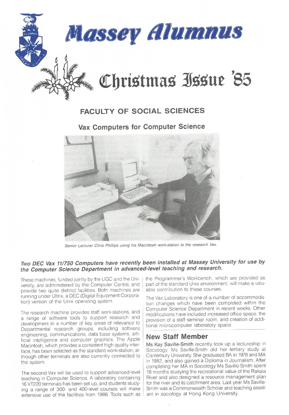 Massey Alumnus - Faculty of Social Sciences, December 1985