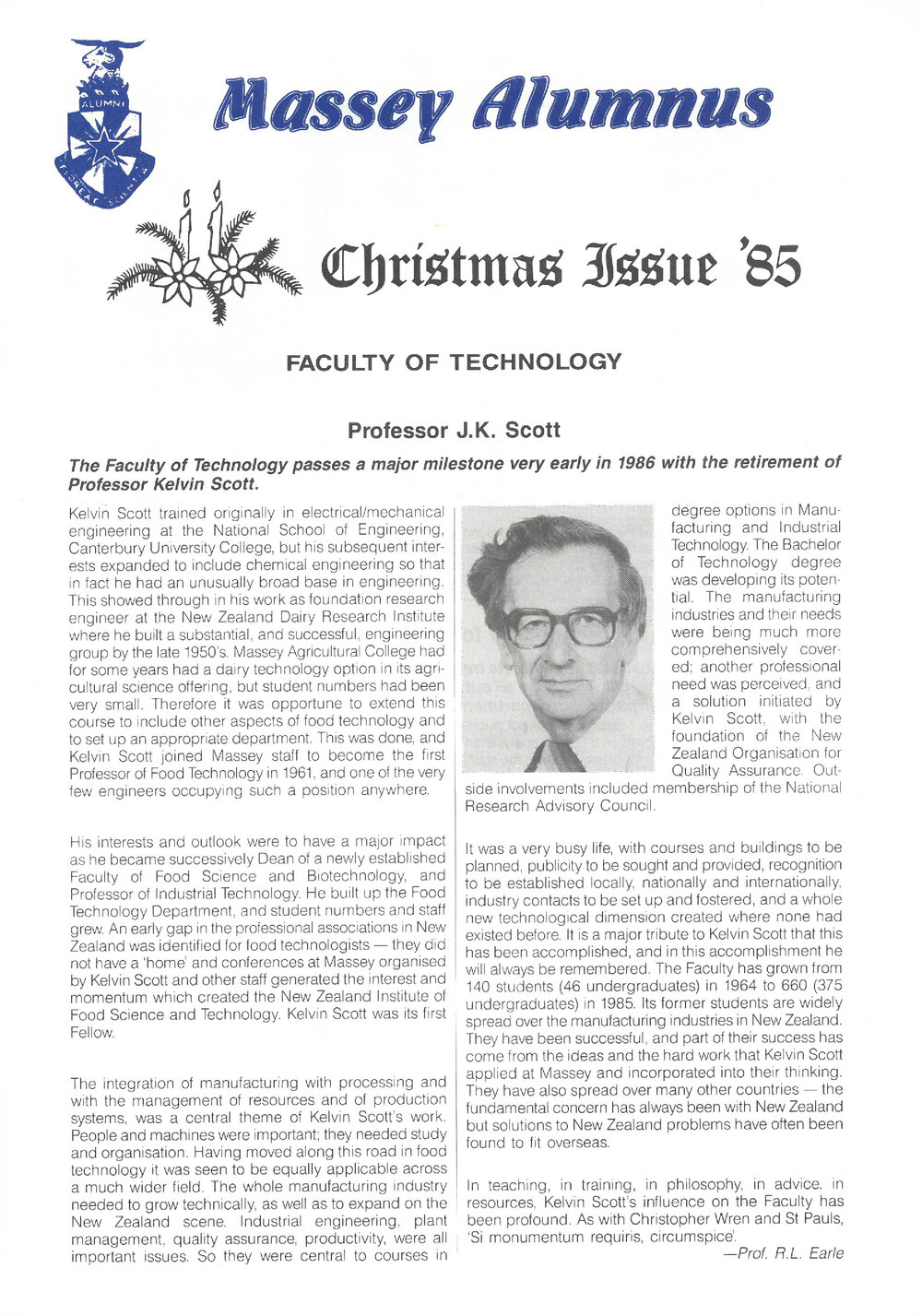 Massey Alumnus - Faculty of Technology, December 1985