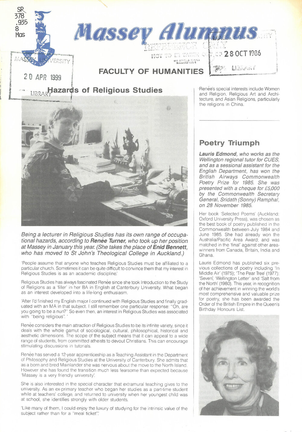 Massey Alumnus - Faculty of Humanities, 1986