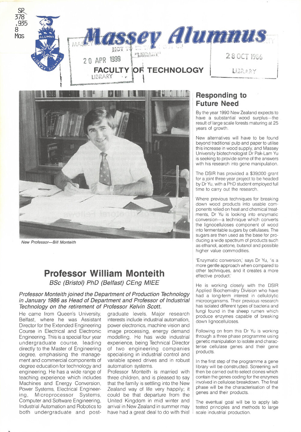 Massey Alumnus - Faculty of Technology, 1986
