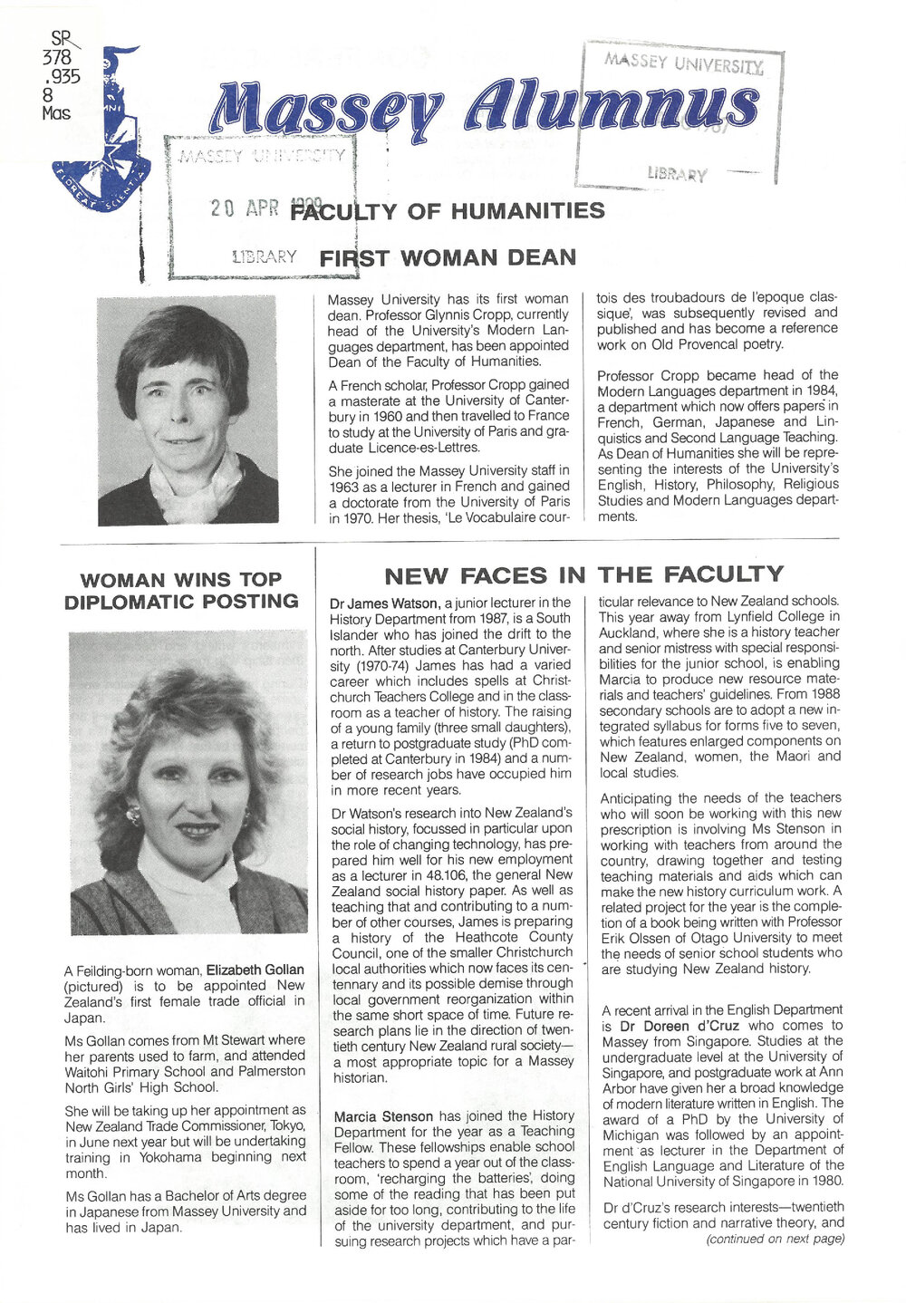 Massey Alumnus - Faculty of Humanities, June 1987