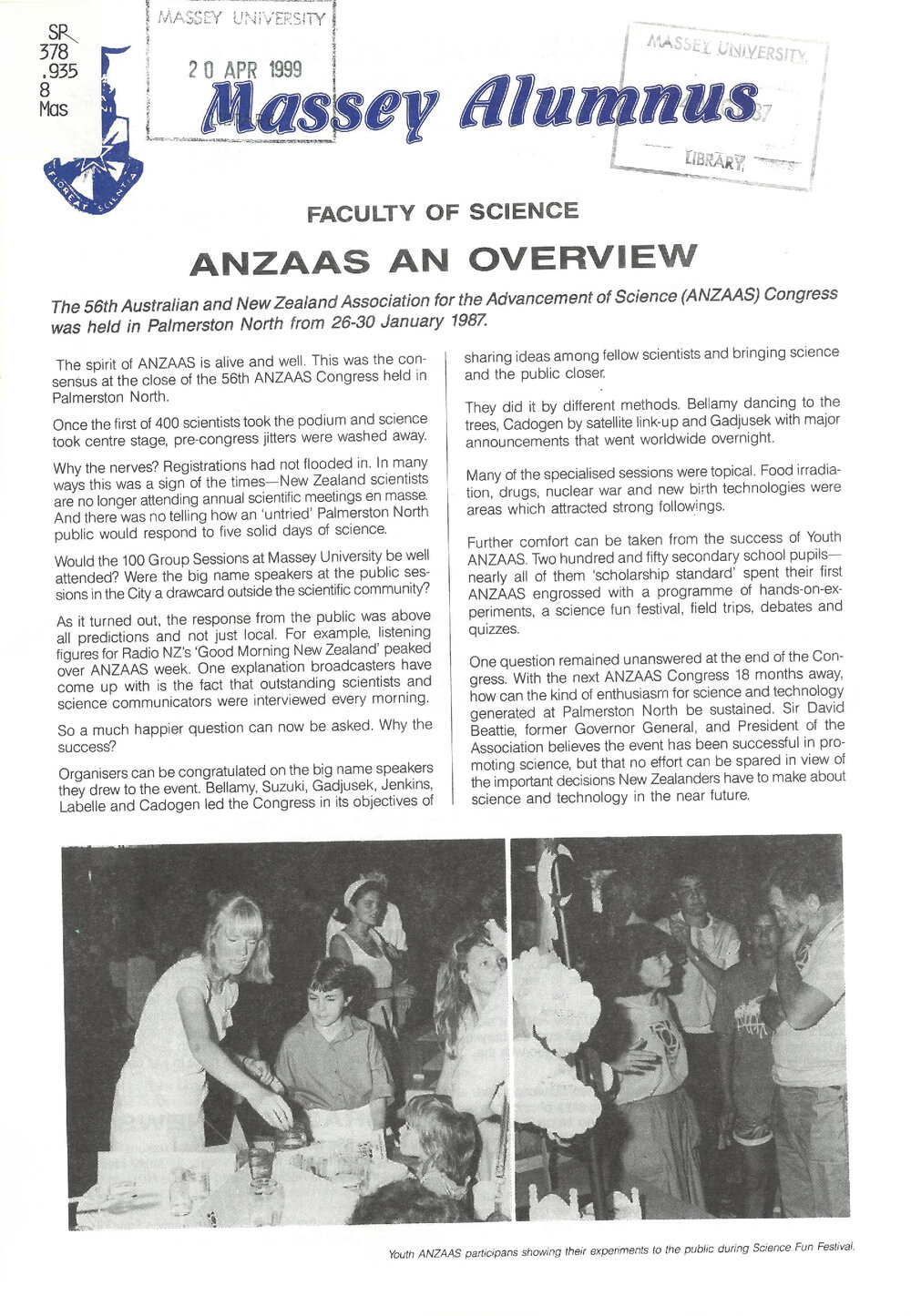 Massey Alumnus - Faculty of Science, June 1987