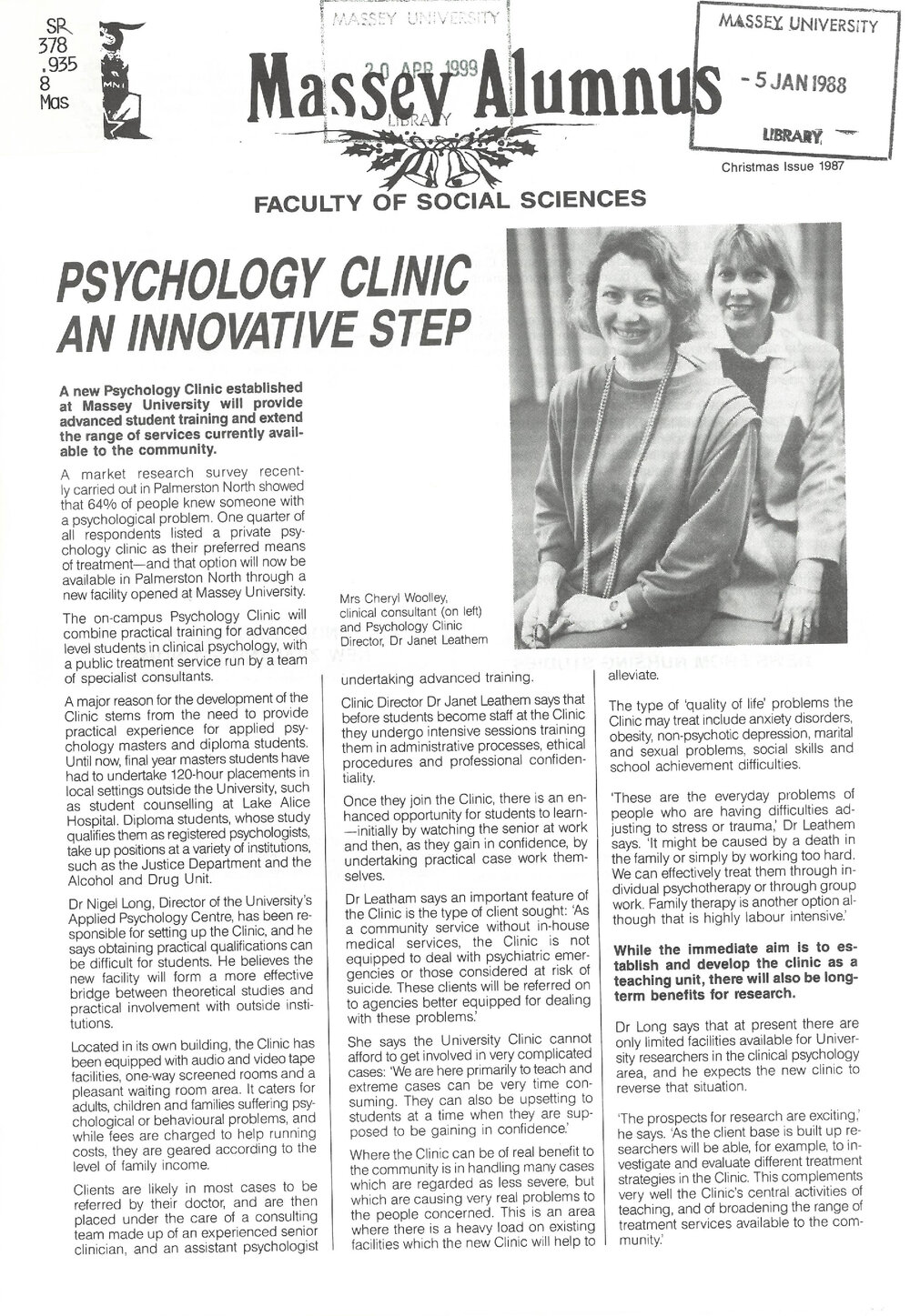 Massey Alumnus - Faculty of Social Sciences, December 1987