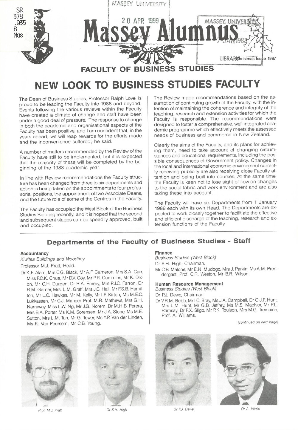 Massey Alumnus - Faculty of Business Studies, December 1987