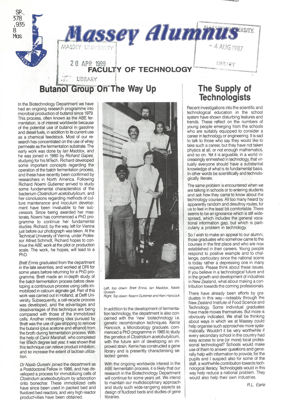 Massey Alumnus - Faculty of Technology, June 1987