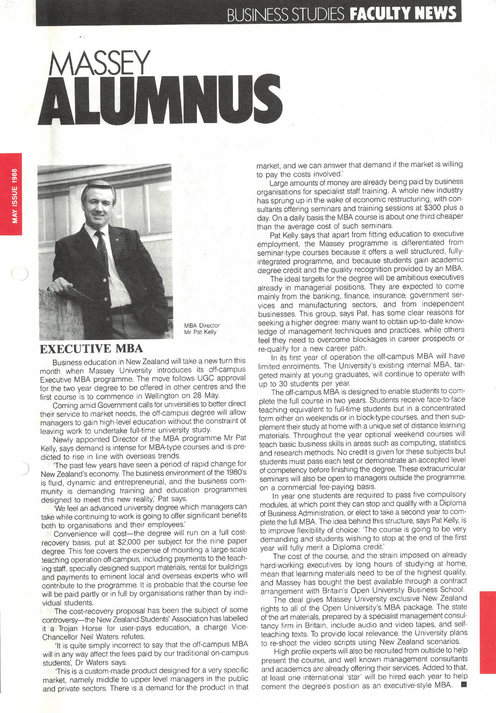Massey Alumnus - Business Studies Faculty News, May 1988