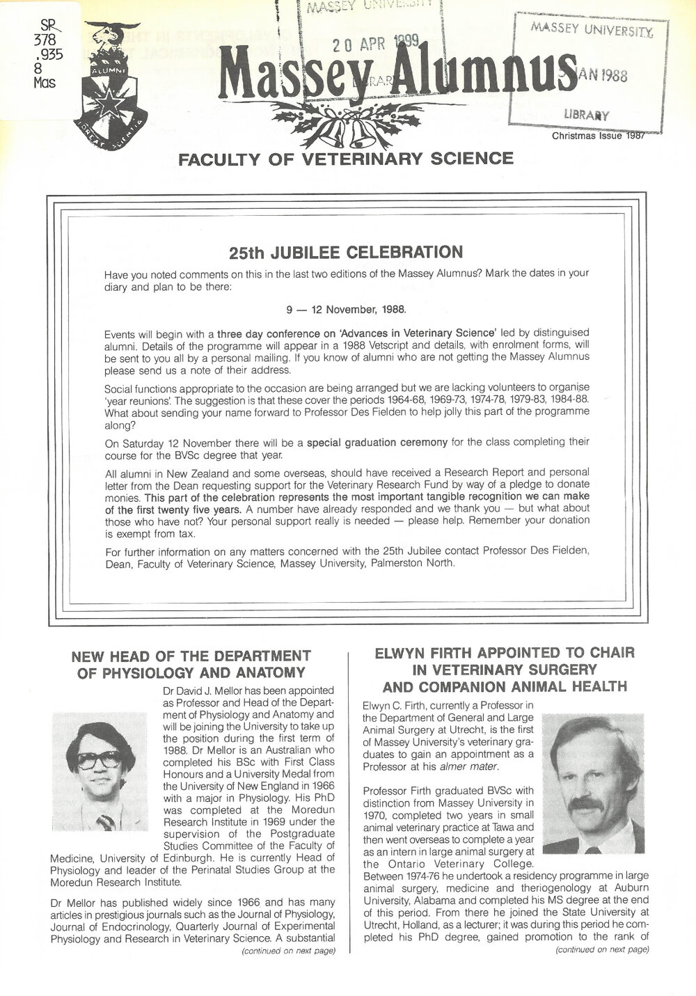 Massey Alumnus - Faculty of Veterinary Science, December 1987
