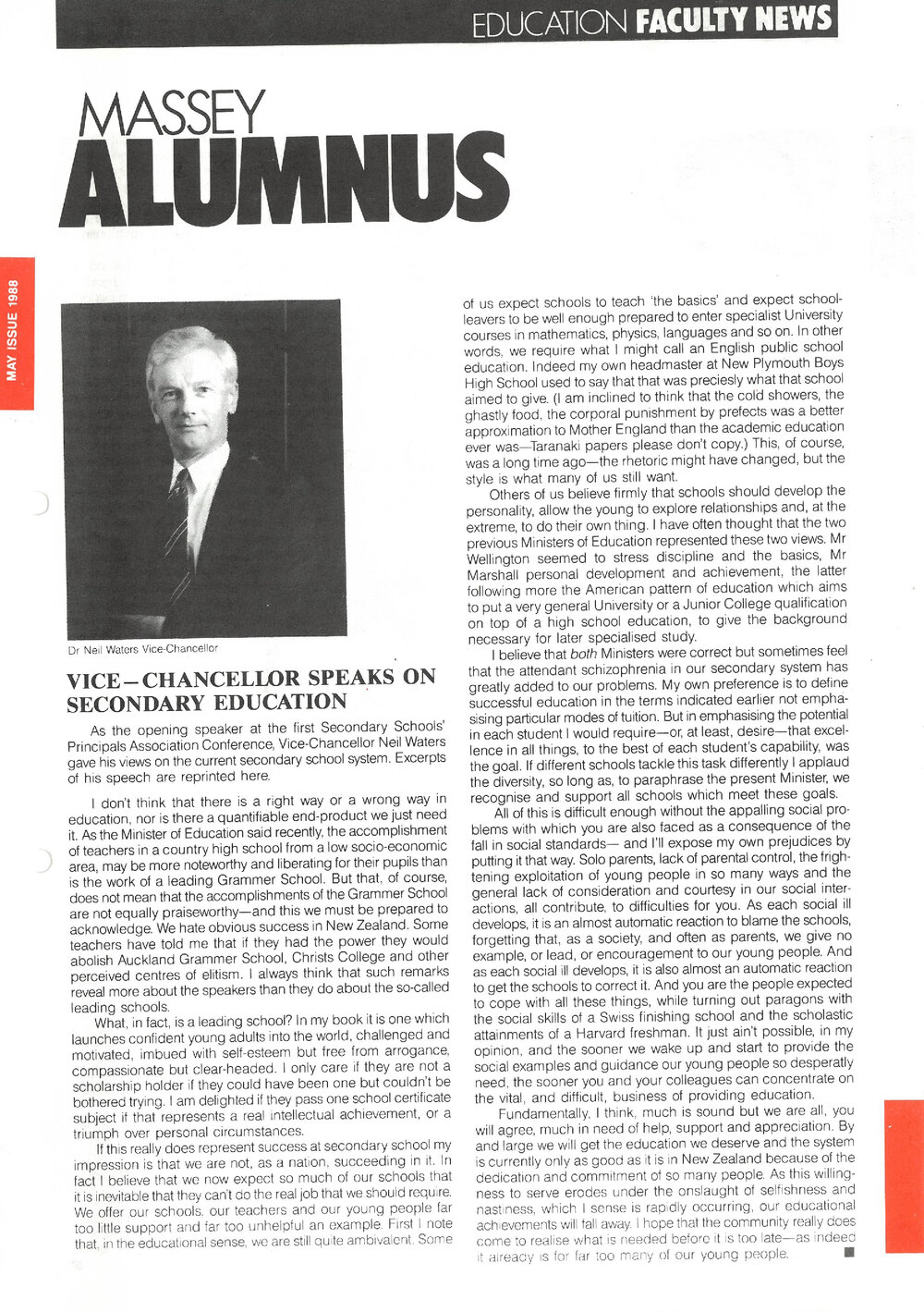 Massey Alumnus - Education Faculty News, May 1988