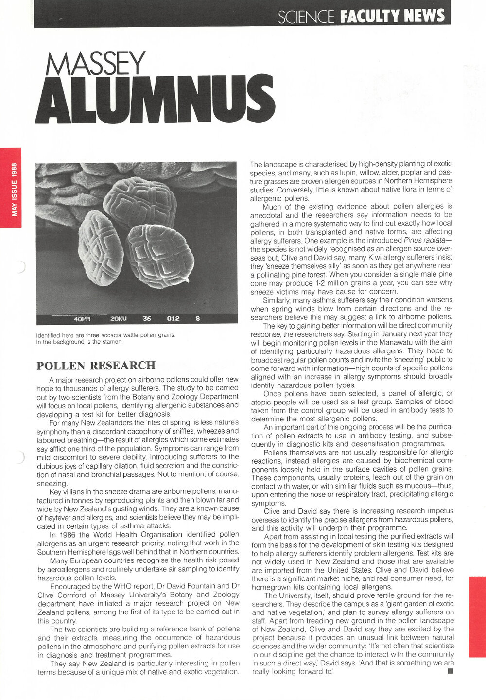 Massey Alumnus - Science Faculty News, May 1988