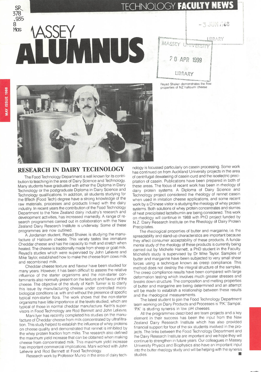 Massey Alumnus - Technology Faculty News, May 1988