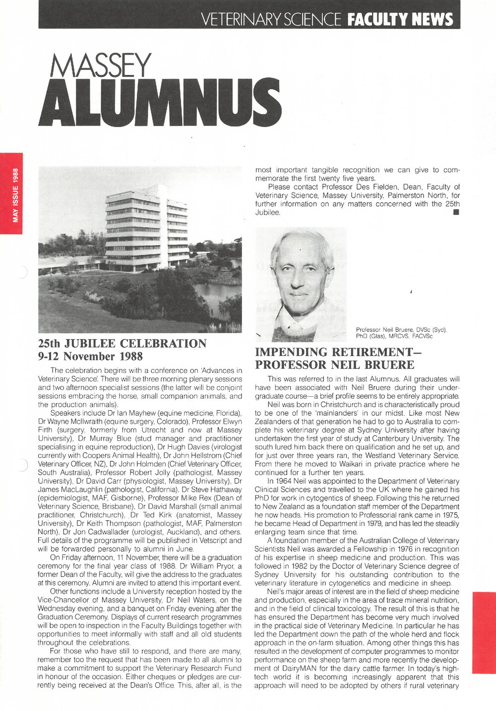 Massey Alumnus - Veterinary Science Faculty News, May 1988
