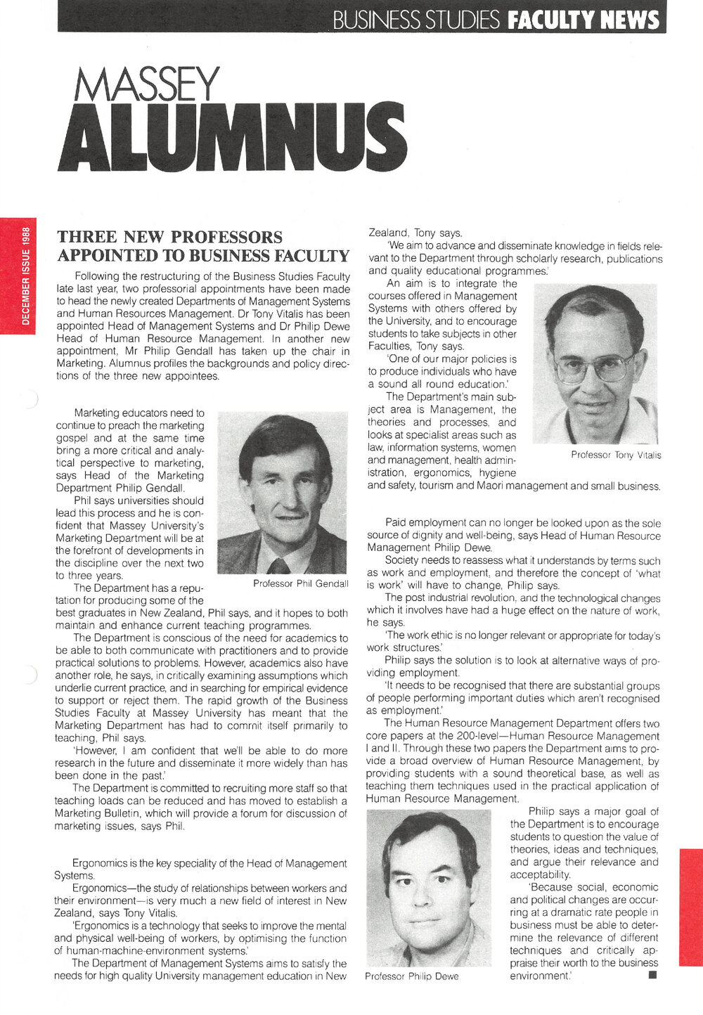 Massey Alumnus - Business Studies Faculty News, December 1988