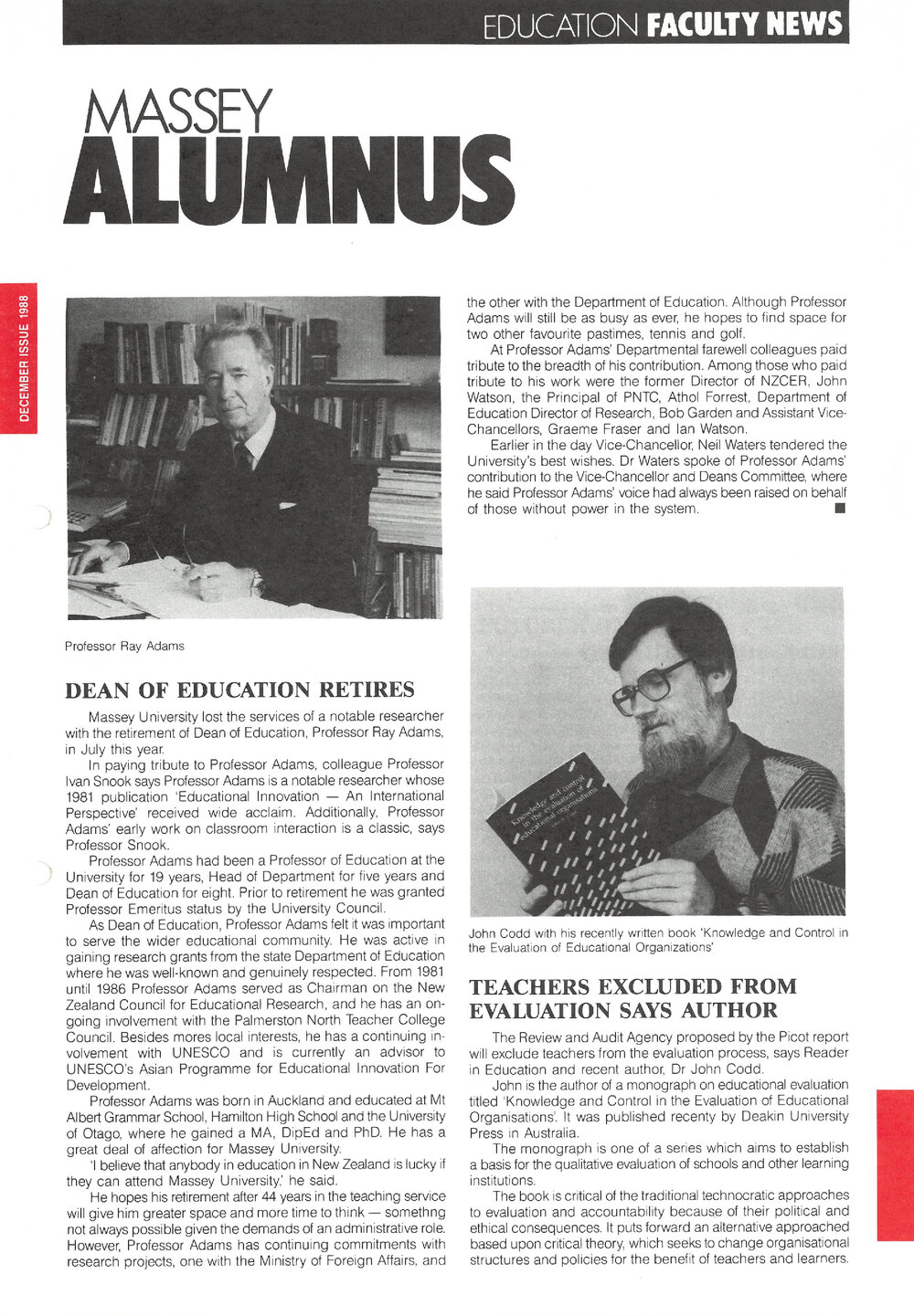 Massey Alumnus - Education Faculty News, December 1988