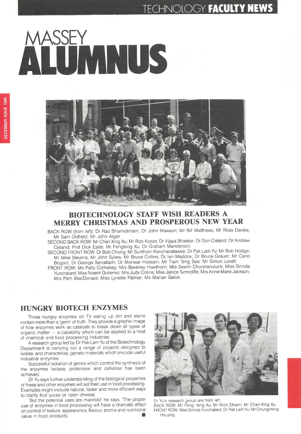 Massey Alumnus - Technology Faculty News, December 1988