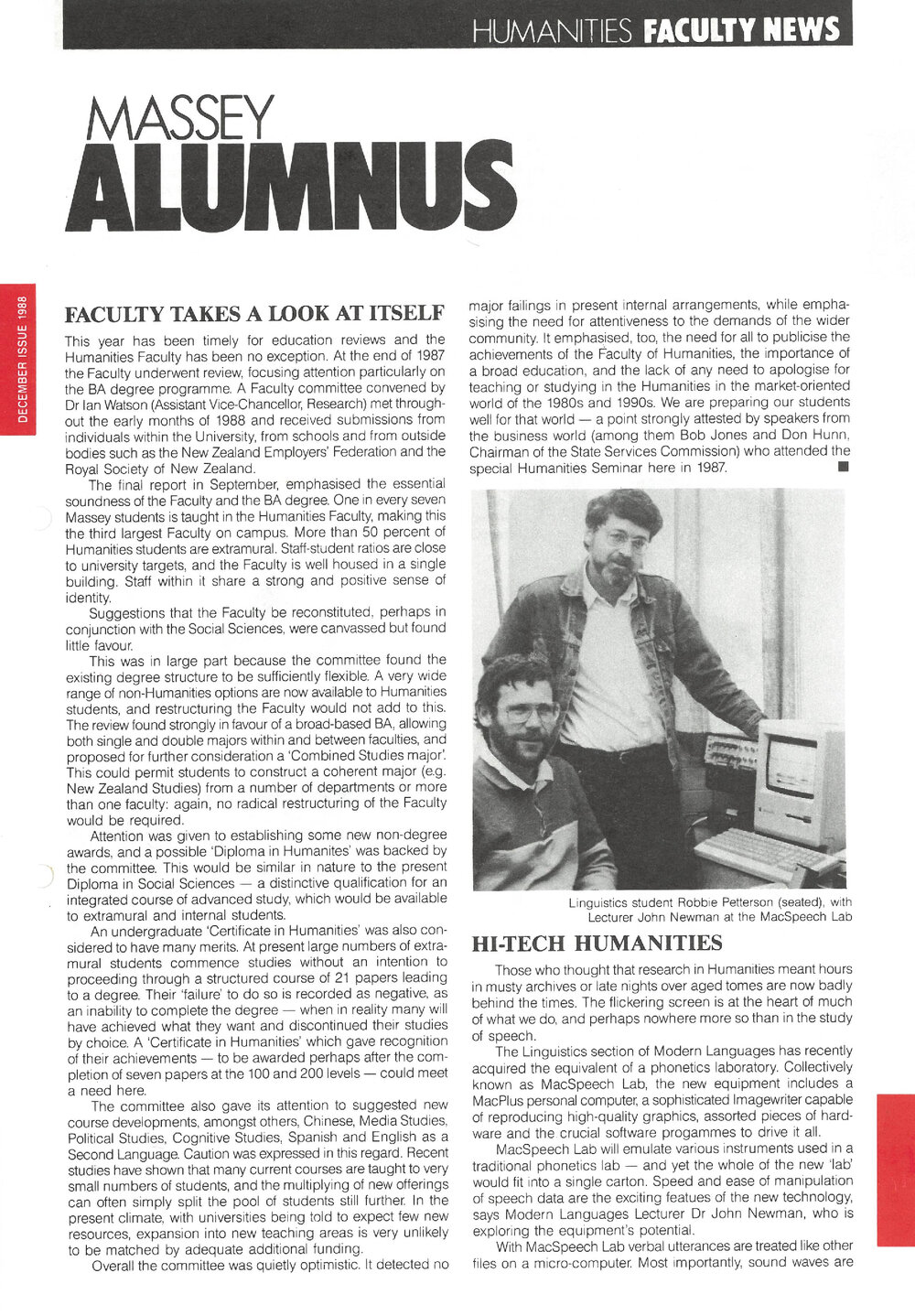 Massey Alumnus - Humanities Faculty News, December 1988