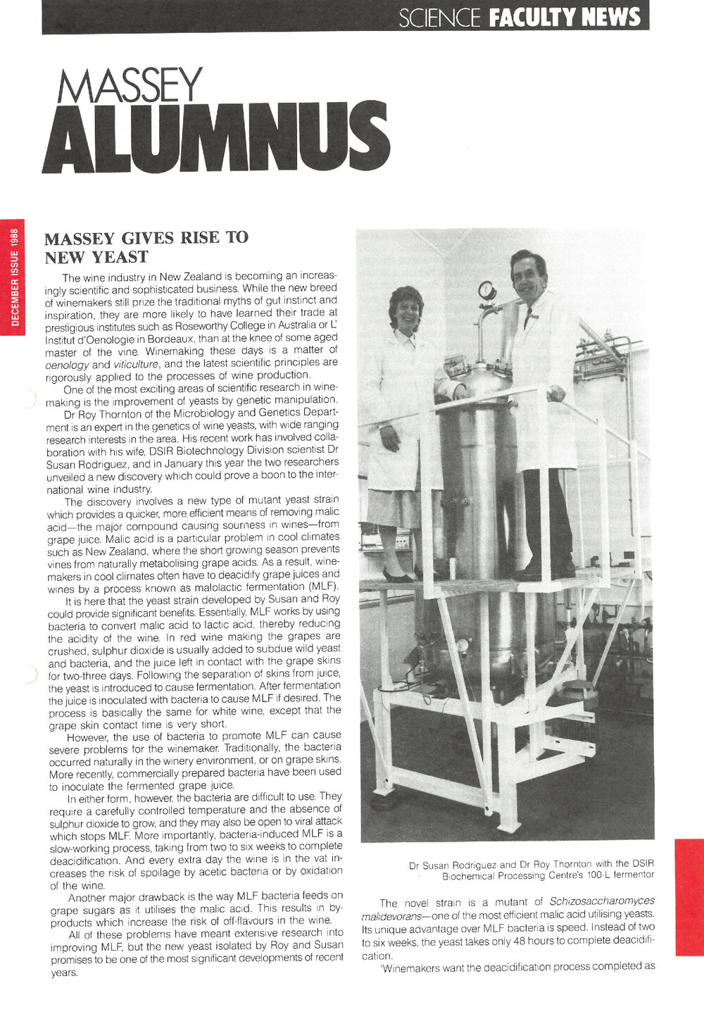 Massey Alumnus - Science Faculty News, December 1988