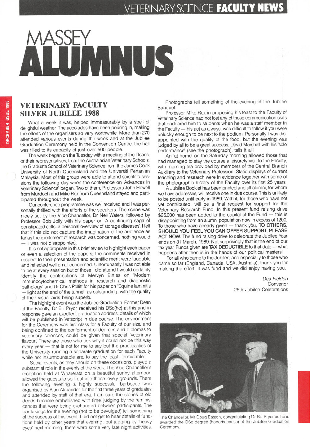 Massey Alumnus - Veterinary Science Faculty News, December 1988