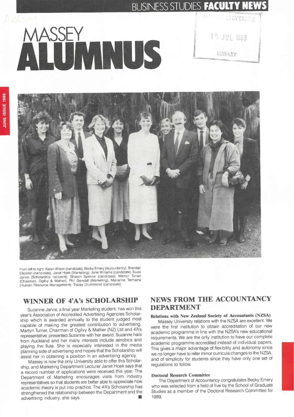 Massey Alumnus - Business Studies Faculty News, June 1989
