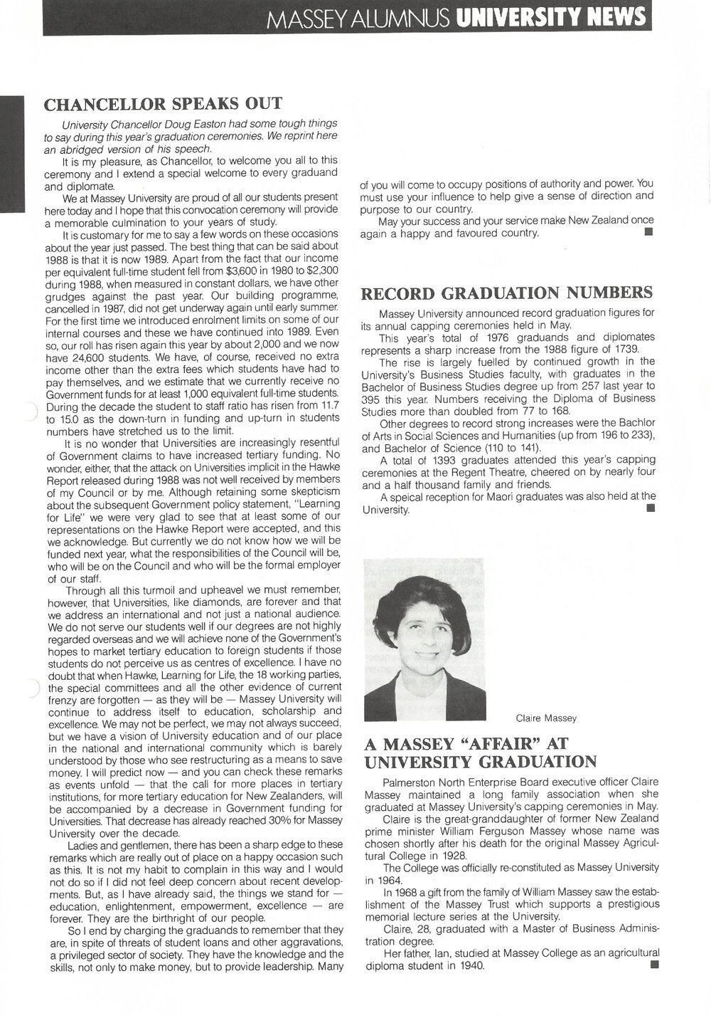 Massey Alumnus - University News, June 1989