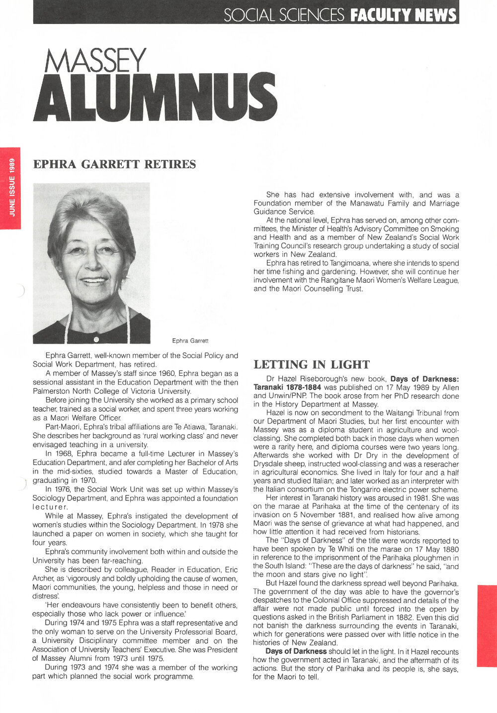 Massey Alumnus - Social Sciences Faculty News, June 1989