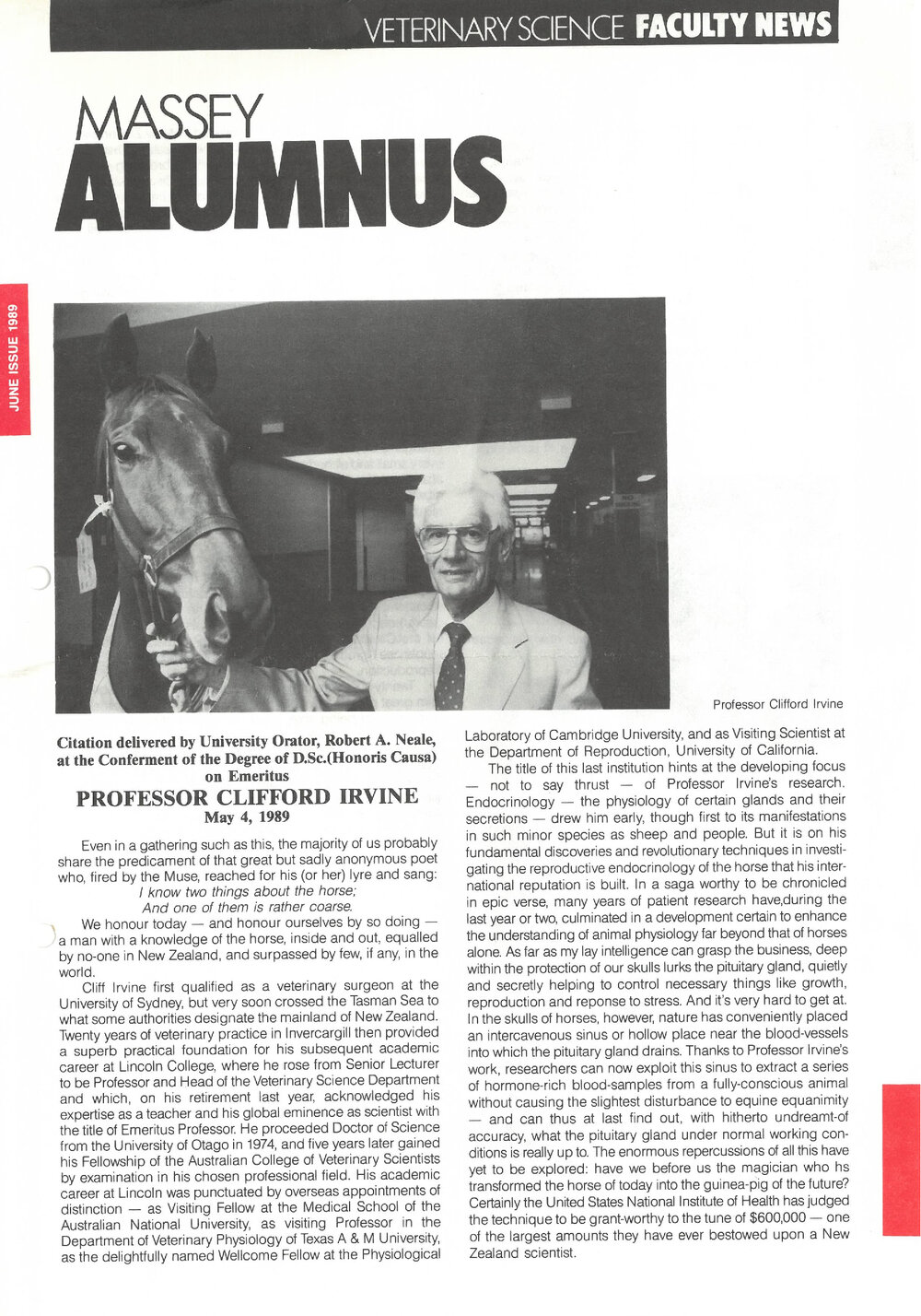Massey Alumnus - Veterinary Science Faculty News, June 1989