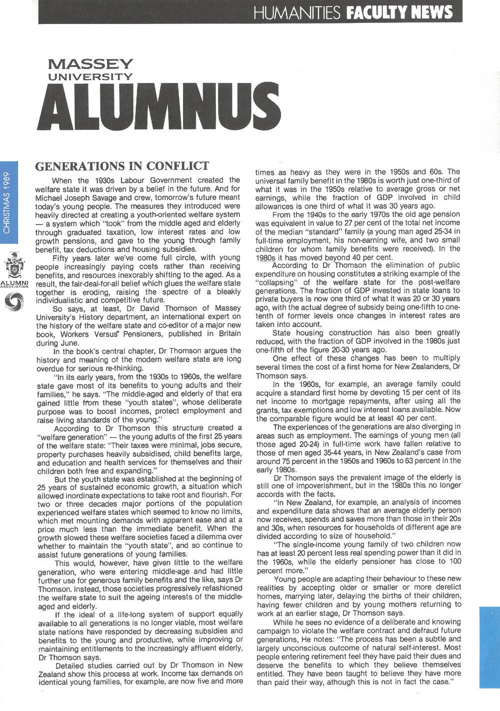 Massey Alumnus - Humanities Faculty News, December 1989