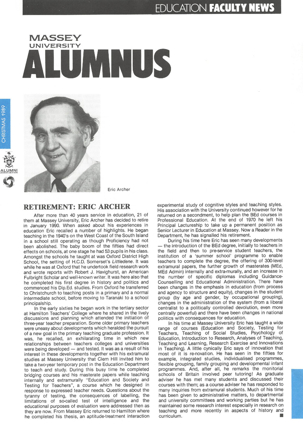 Massey Alumnus - Education Faculty News, December 1989