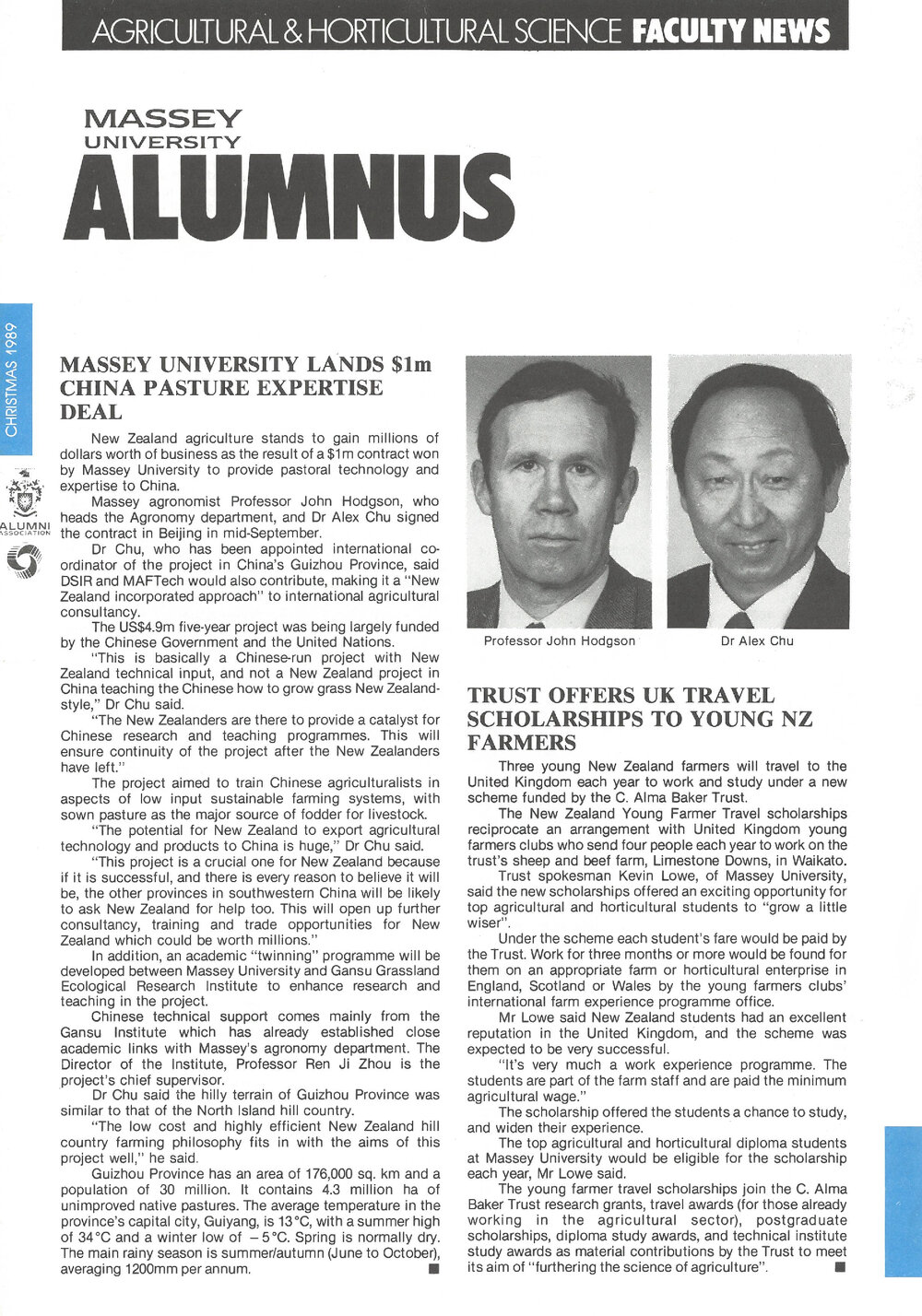 Massey Alumnus - Agricultural and Horticultural Science Faculty News, December 1989