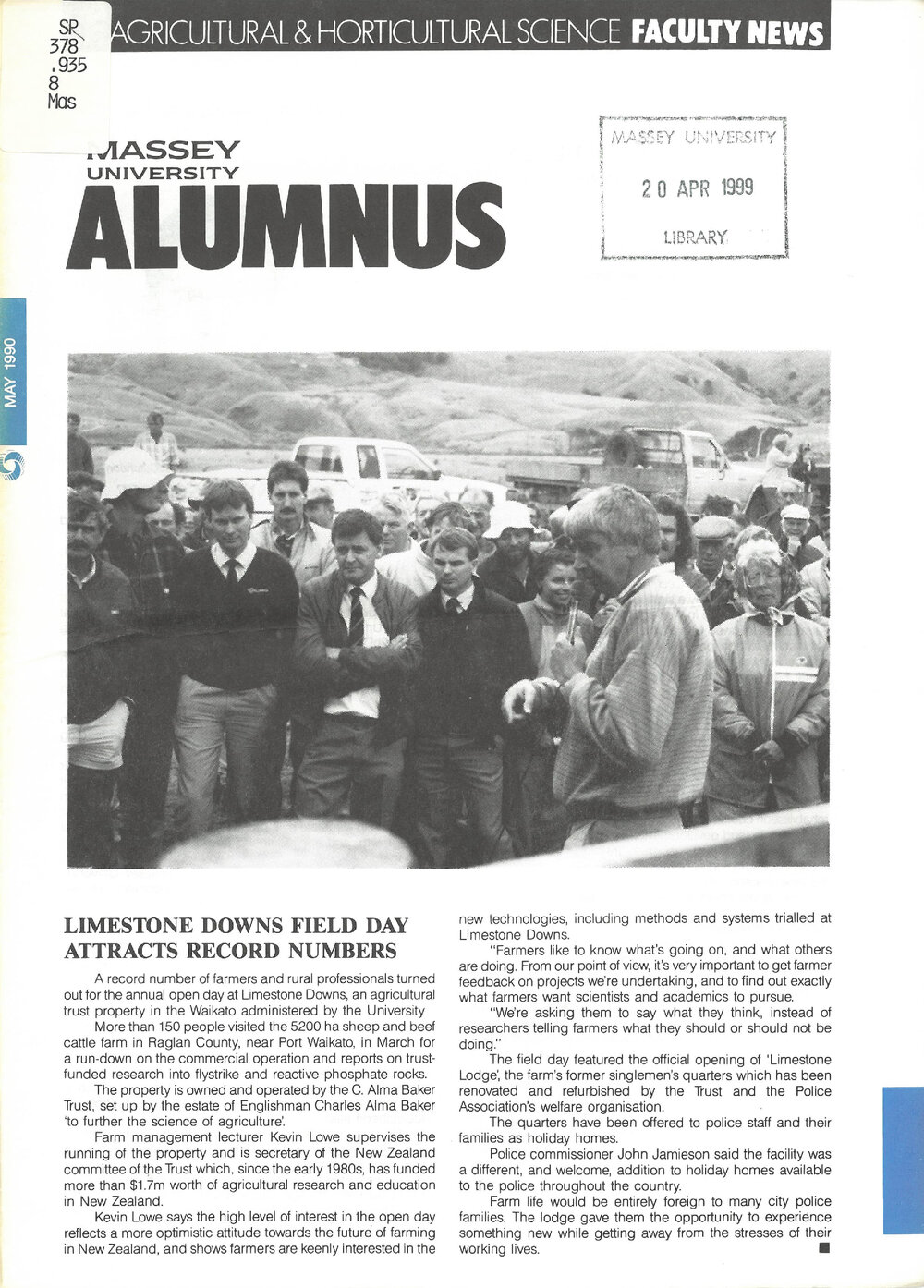 Massey Alumnus - Agricultural and Horticultural Science Faculty News, May 1990