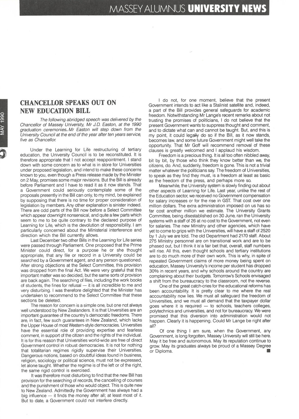 Massey Alumnus - University News, May 1990