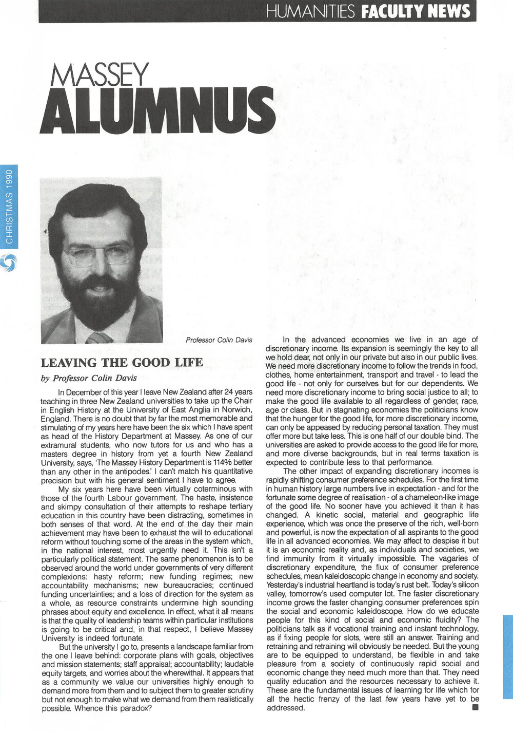 Massey Alumnus - Humanities Faculty News, December 1990