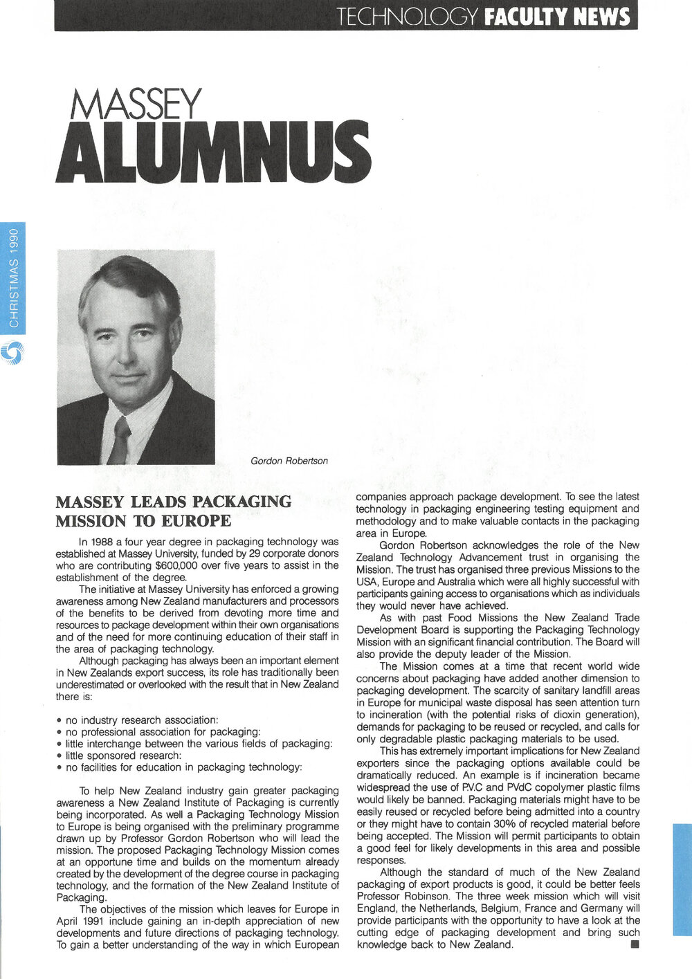 Massey Alumnus - Technology Faculty News, December 1990
