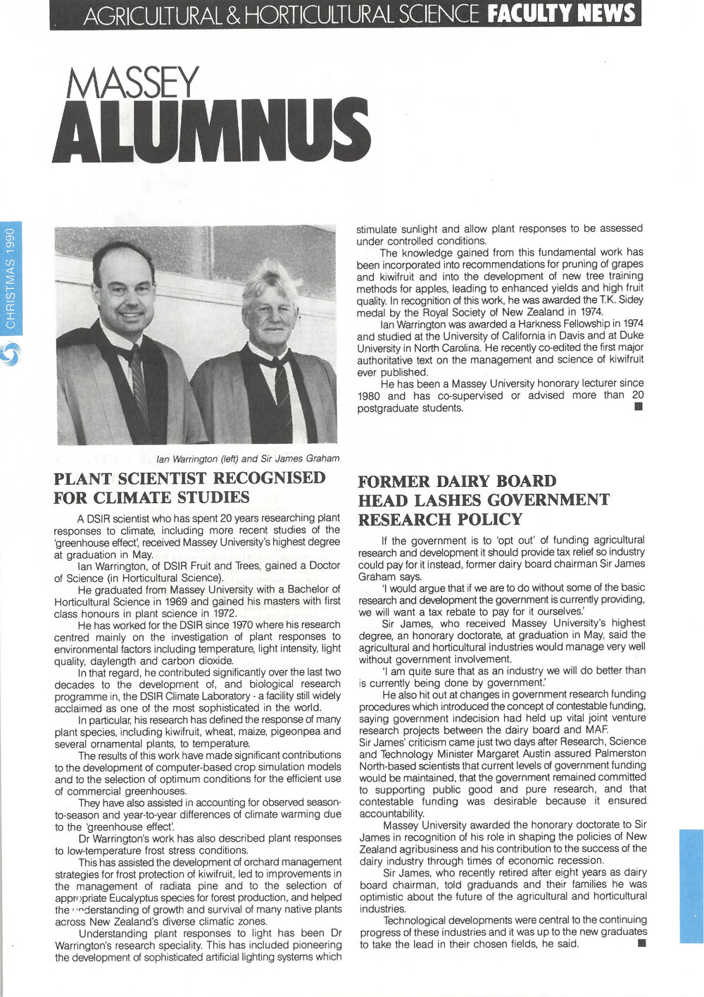 Massey Alumnus - Agricultural and Horticultural Science Faculty News, December 1990