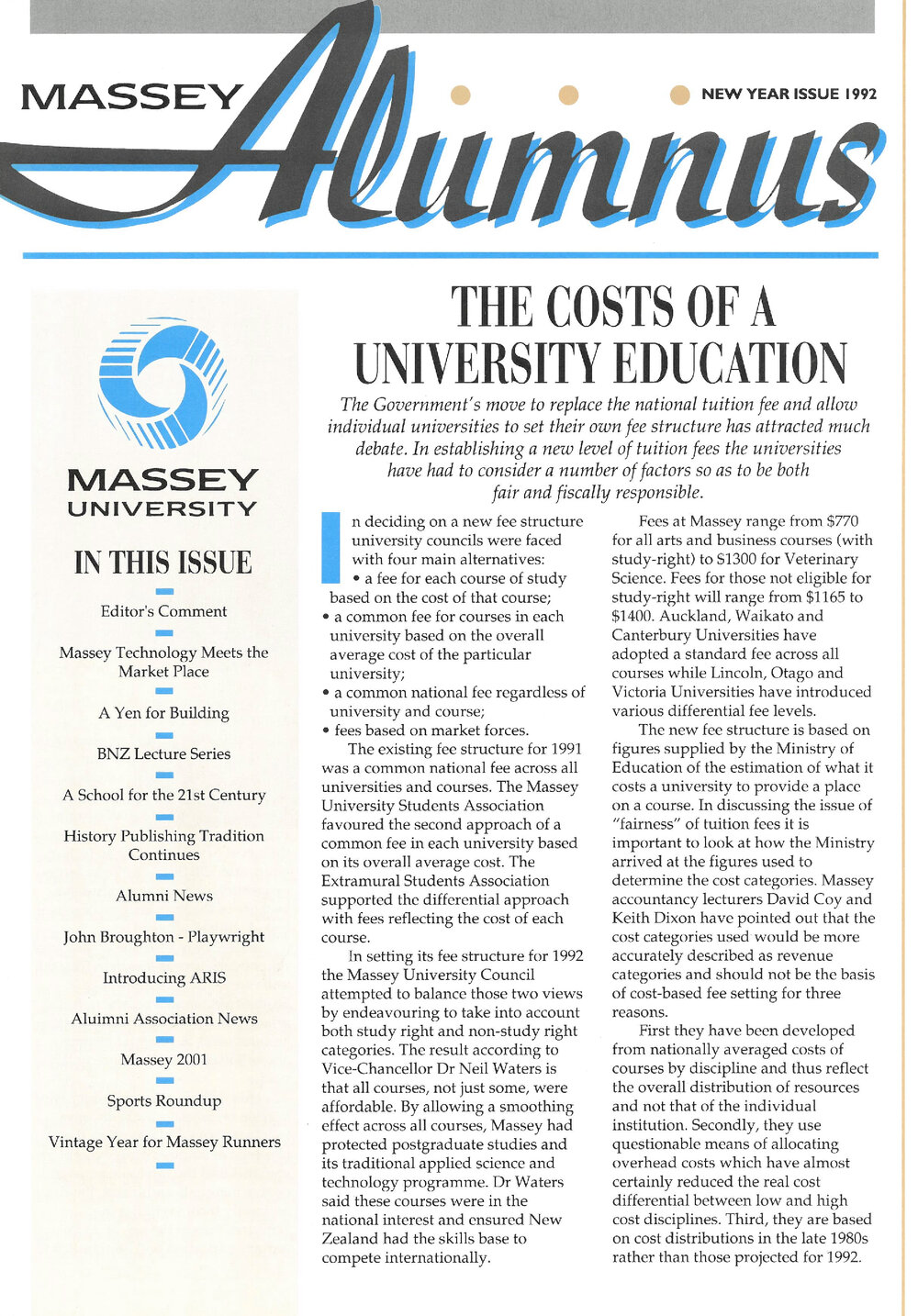 Massey Alumnus, New Year Issue 1992