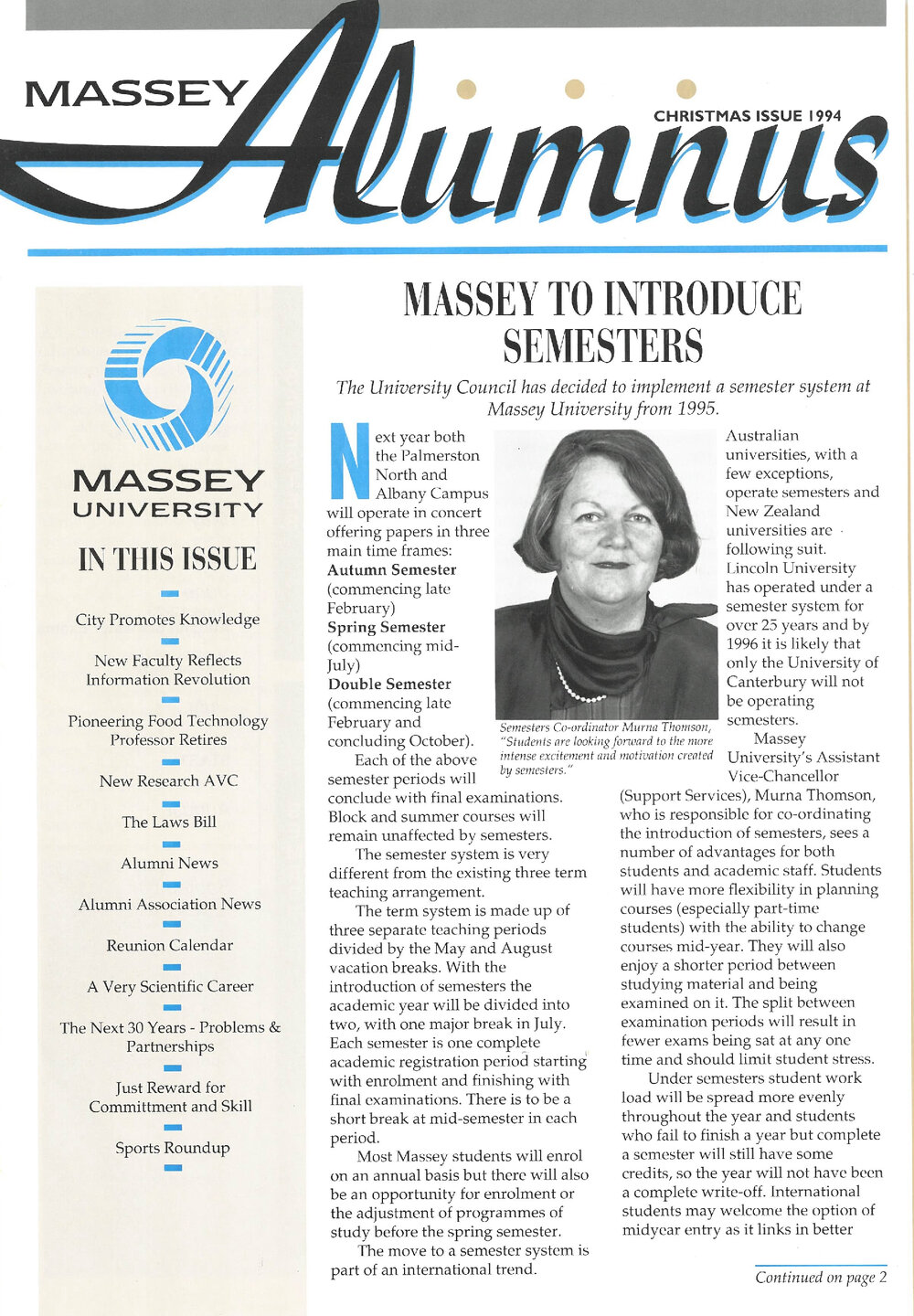 Massey Alumnus, Christmas Issue 1994