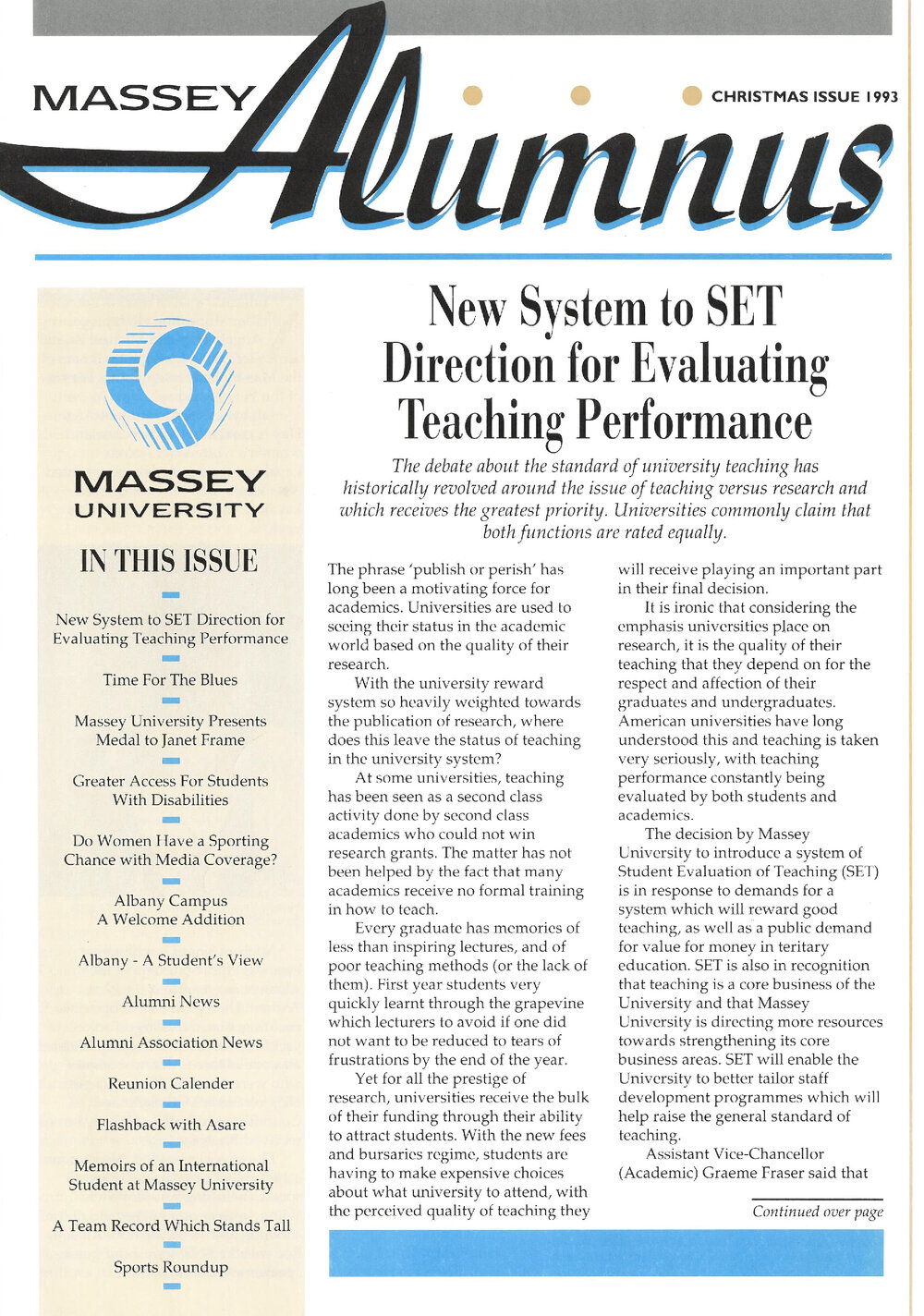 Massey Alumnus, Christmas Issue 1993