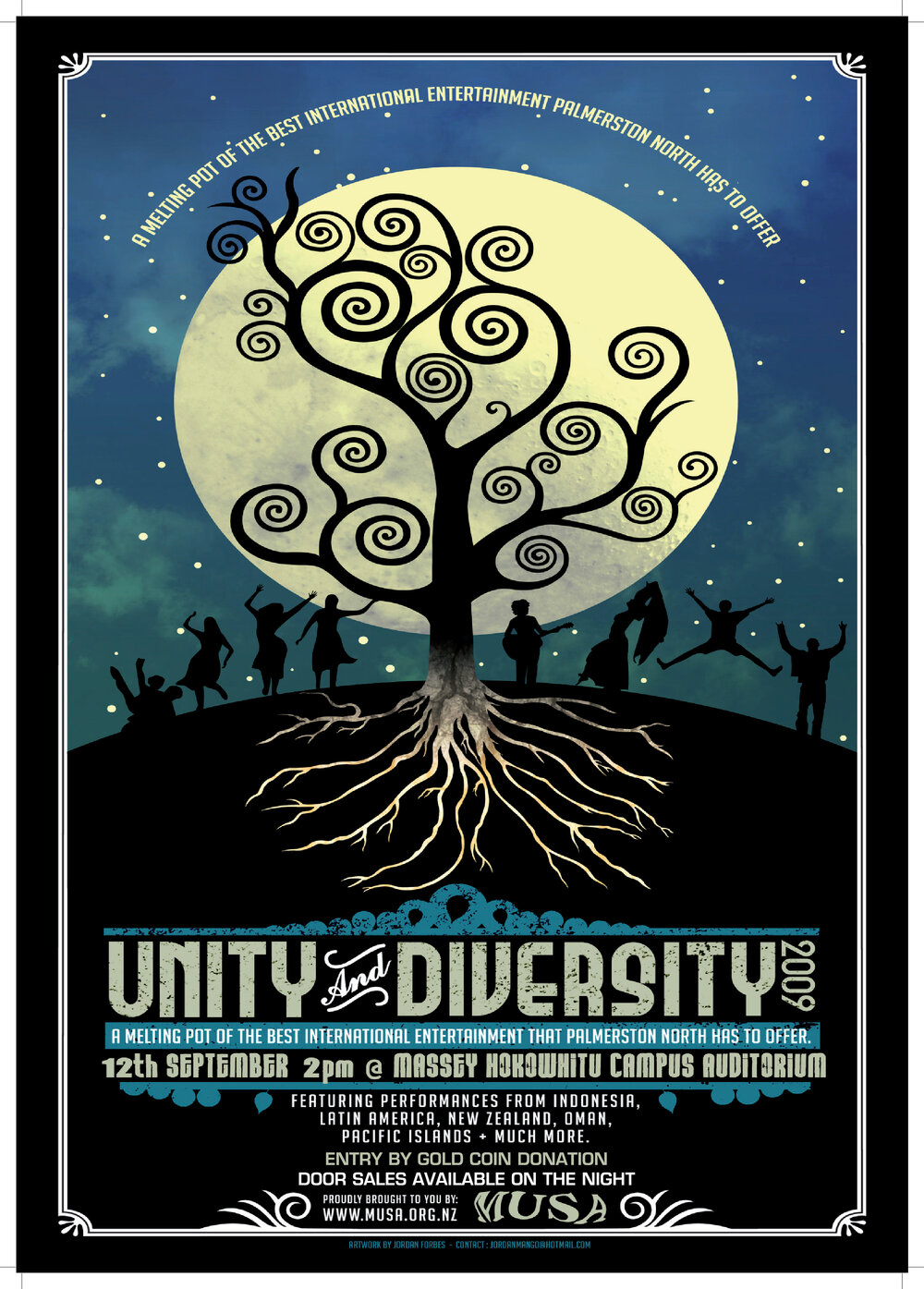 Massey University Students&rsquo; Association. Unity and Diversity concert programme leaflet, 12 September 2009