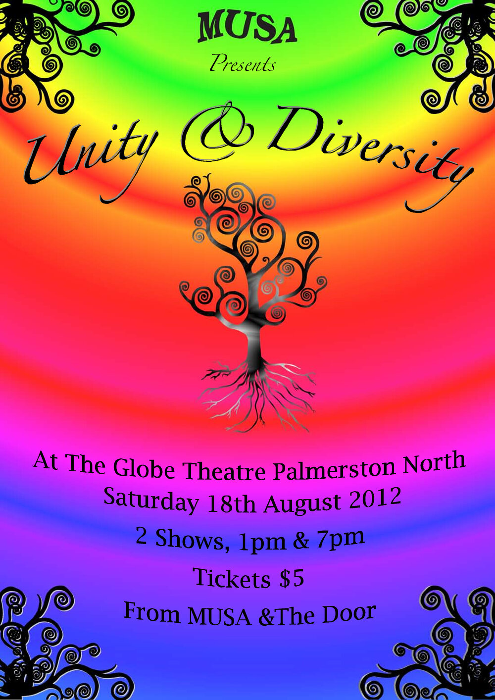 Massey University Students&rsquo; Association. Unity and Diversity concert poster, 18 August 2012