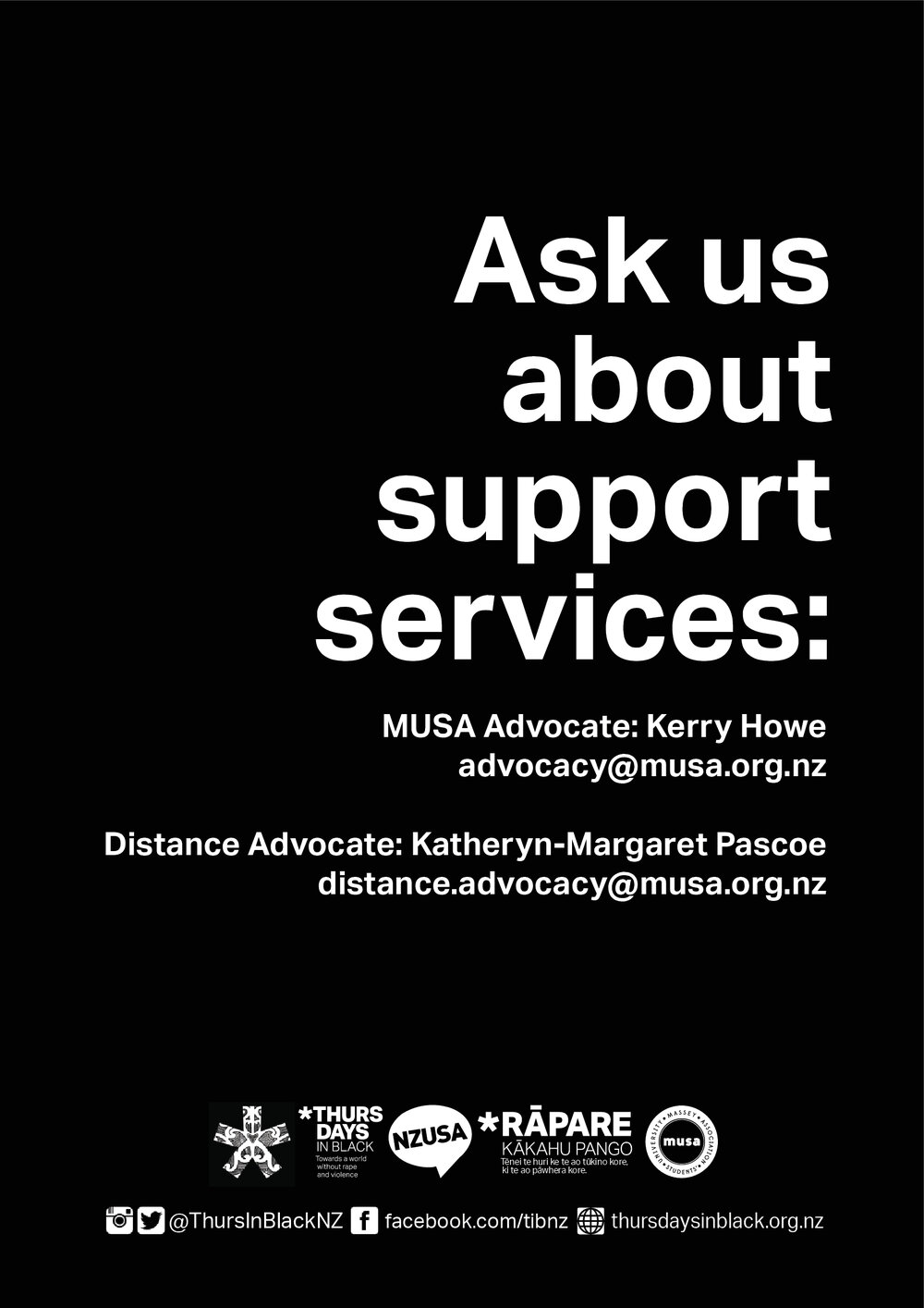 Massey University Students&rsquo; Association. Ask us about support services leaflet, 2018