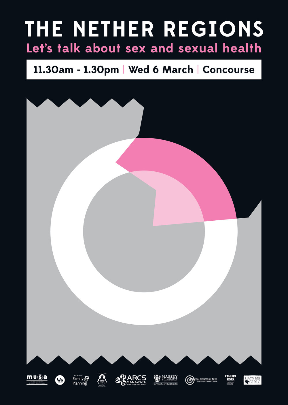 Massey University Students&rsquo; Association. The Nether Regions sexual health awareness poster, 6 March 2019