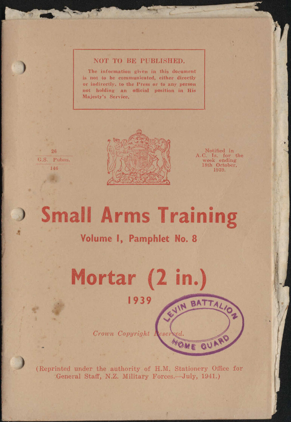 Small-arms training. Volume 1, pamphlet no. 8, Mortar (2 in.), 1939