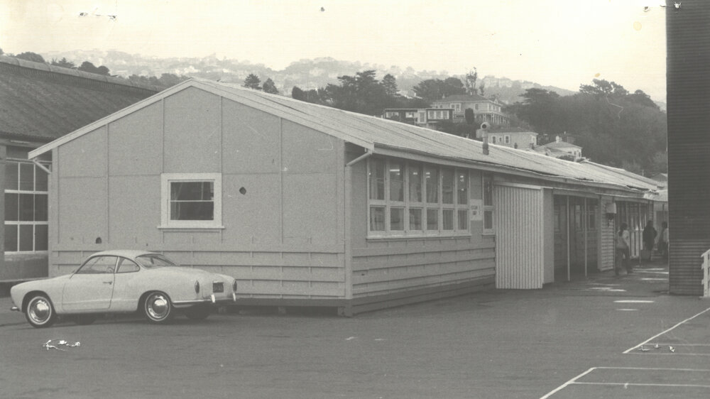 Wellington Polytechnic. Prefabricated building used as temporary library, 1960s