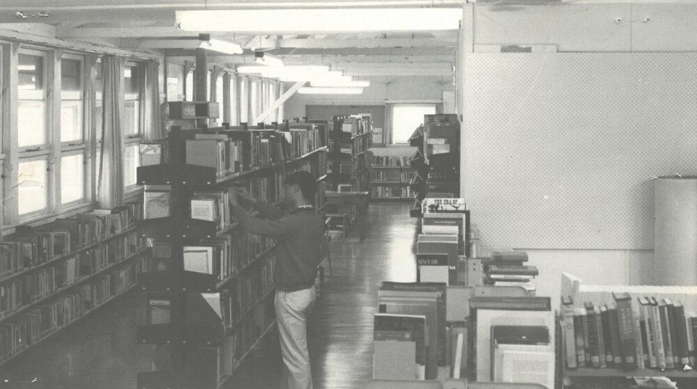 Wellington Polytechnic. Temporary library in prefabricated building, 1960s