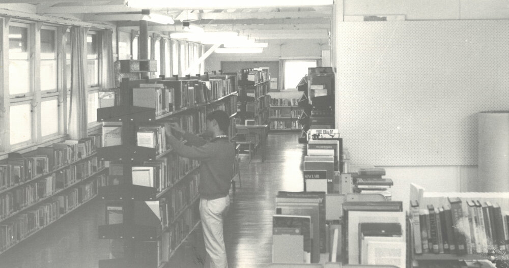 Wellington Polytechnic. Temporary library in prefabricated building, 1960s