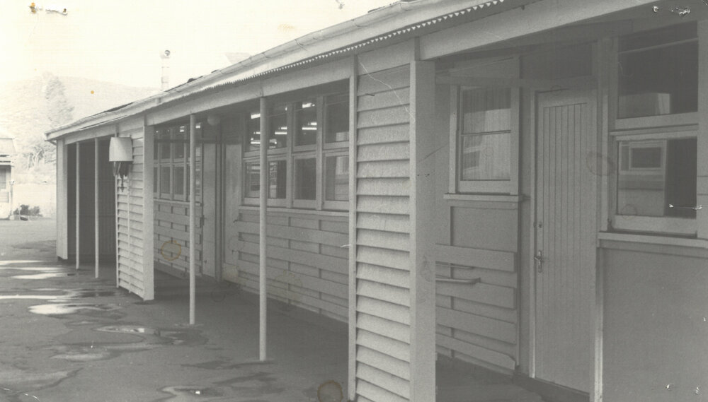 Wellington Polytechnic. Prefabricated building used as temporary library, 1960s