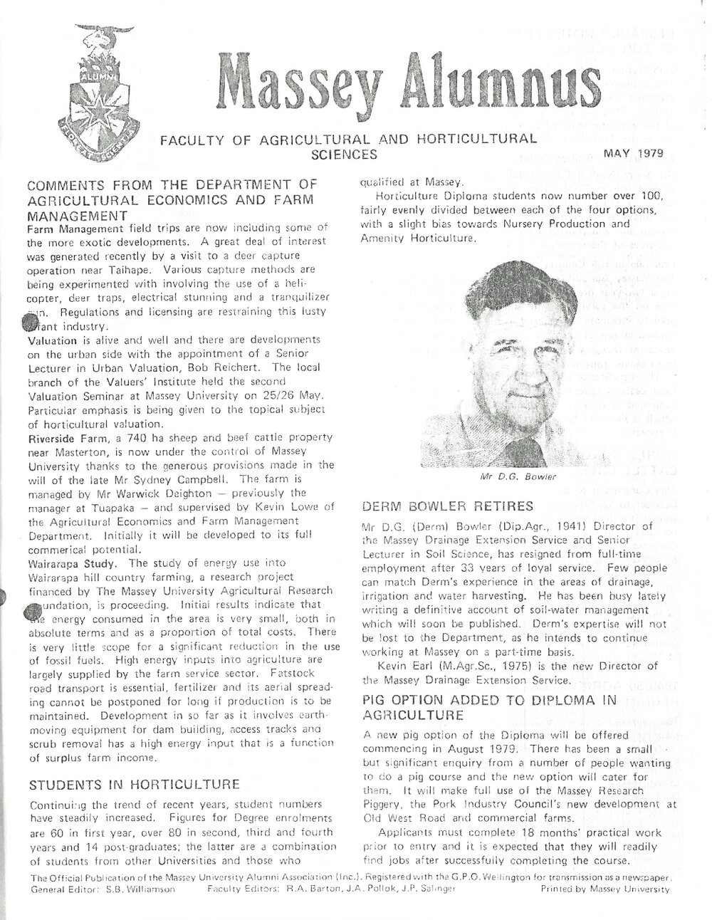 Massey Alumnus - Faculty of Agricultural and Horticultural Science, May 1979