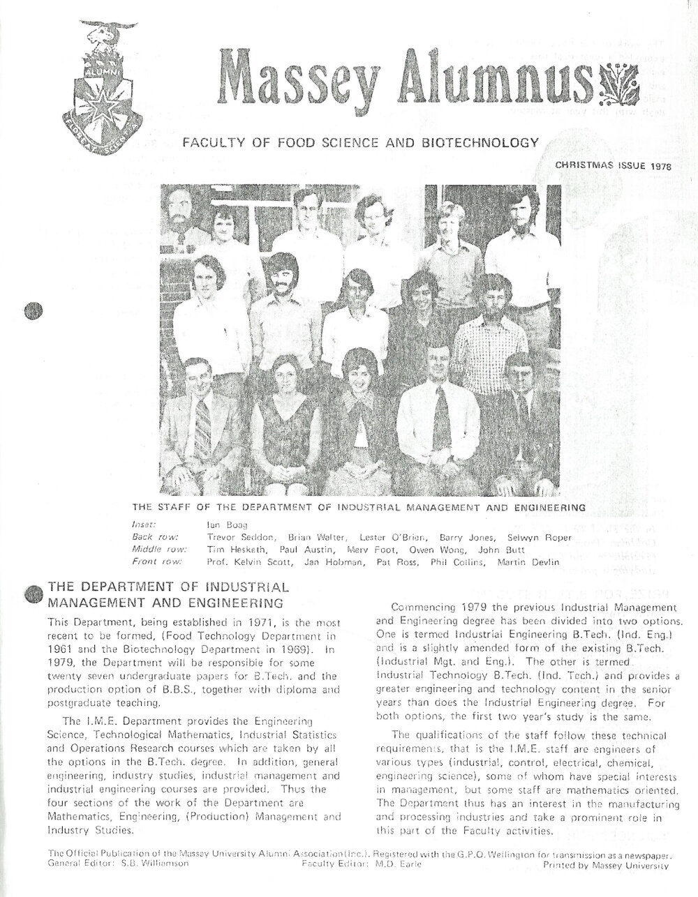 Massey Alumnus - Faculty of Food Science and Biotechnology, December 1978