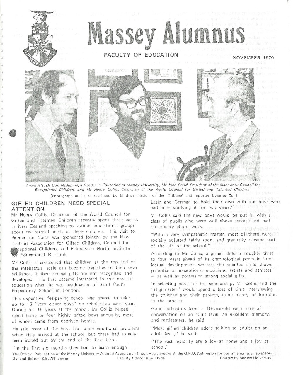 Massey Alumnus - Faculty of Education, November 1979
