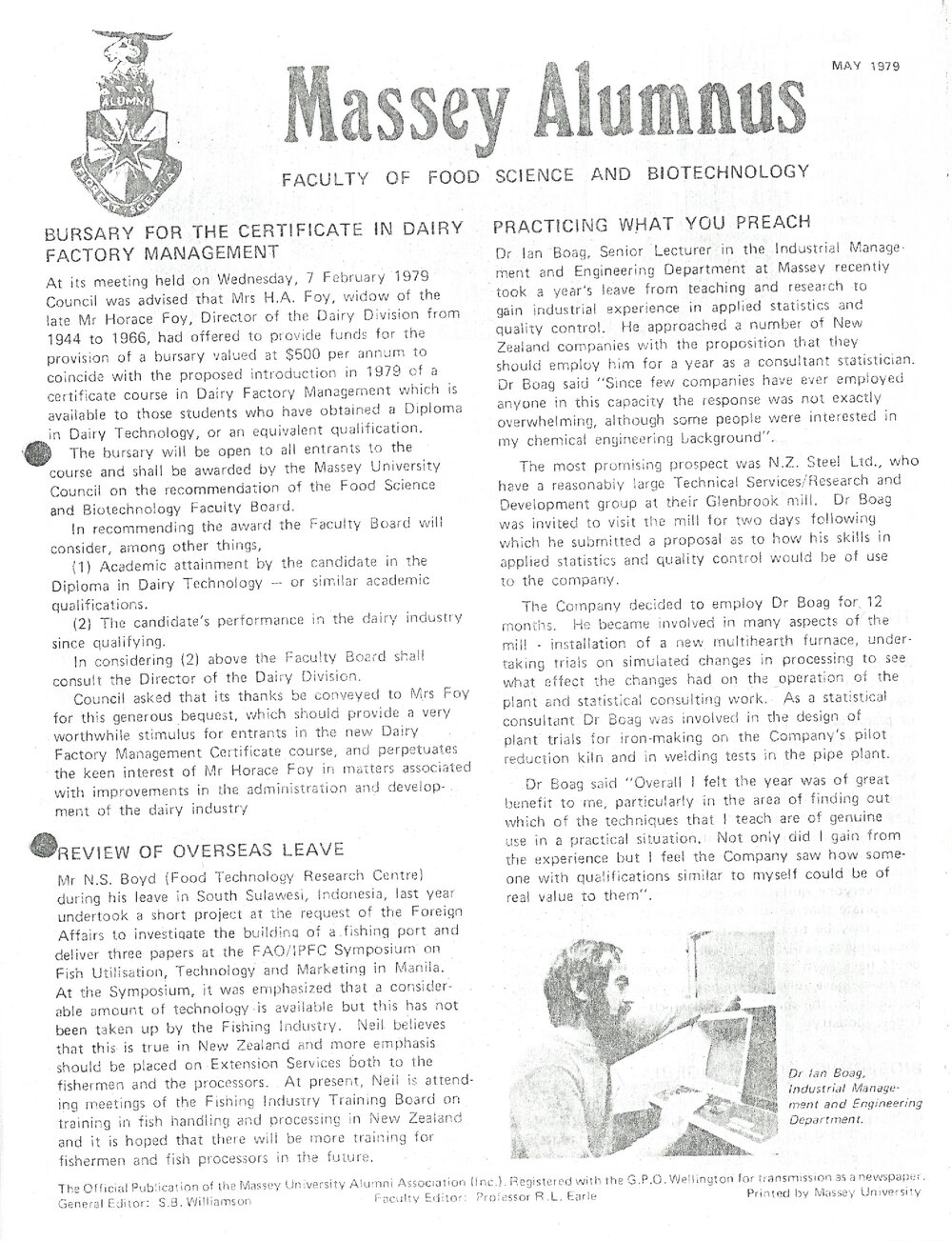 Massey Alumnus - Faculty of Food Science and Biotechnology, May 1979