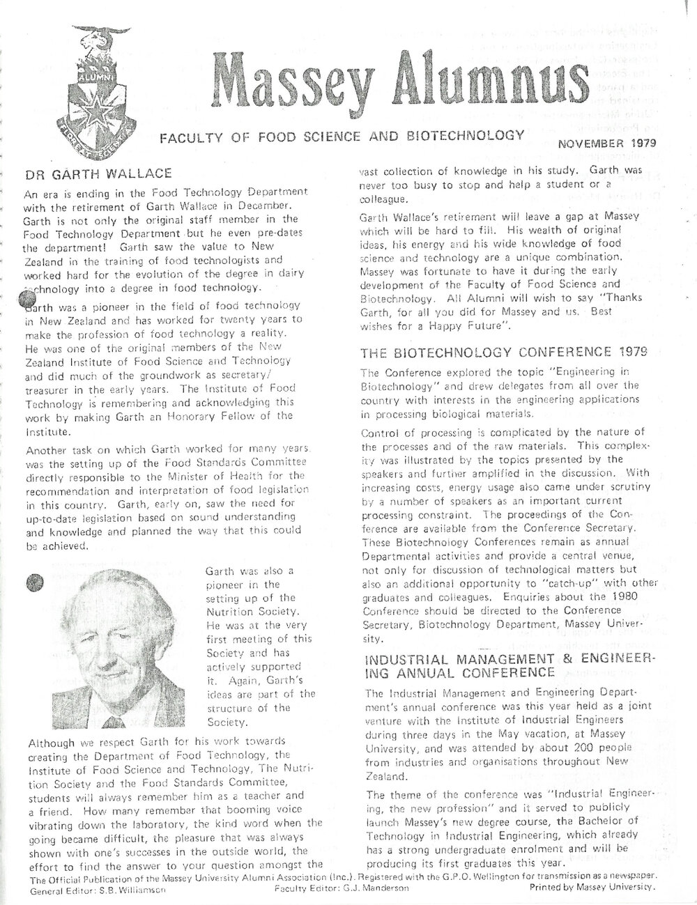 Massey Alumnus - Faculty of Food Science and Biotechnology, November 1979